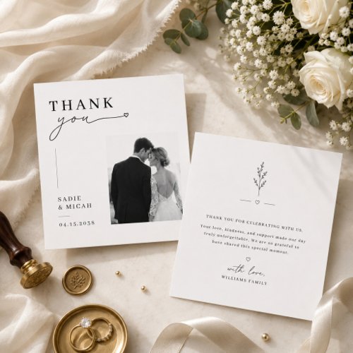 Modern Offset Photo Wedding Thank You Card