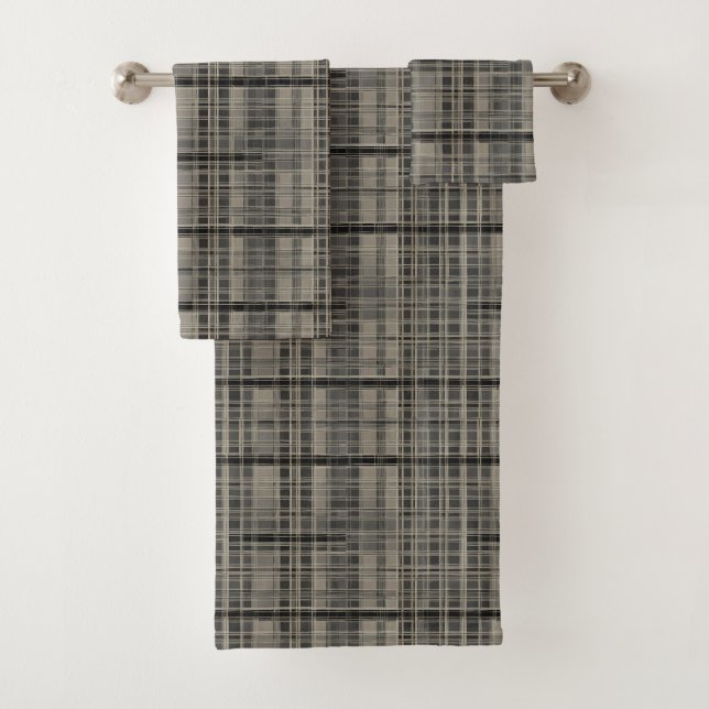 Modern Offset Plaid Gray Shades Bath Towel Set (Insitu)