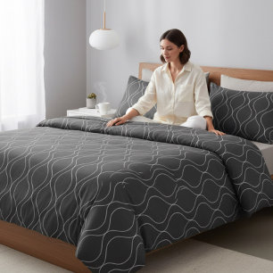 Modern Ogee Curves Pattern Grey Black white Duvet Cover