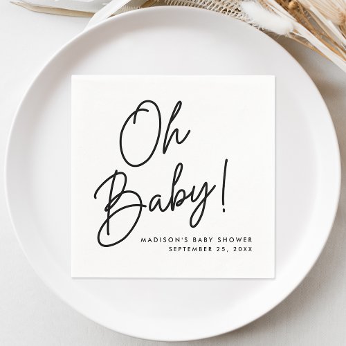 Modern Oh Baby Black Script Baby Shower Napkins