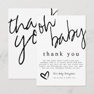 Modern Oh Baby Black & White Baby Shower Thank You Card
