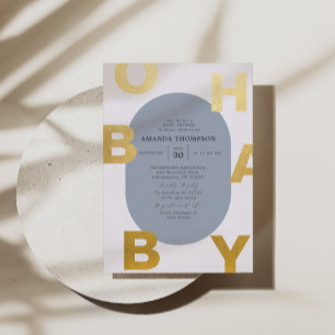 Modern Oh Baby Blue Boy Baby Shower Gold  Foil Invitation