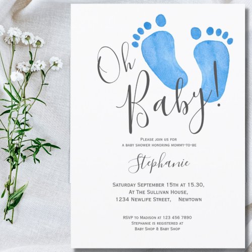 Modern Oh Baby Boy Baby Shower Invitation