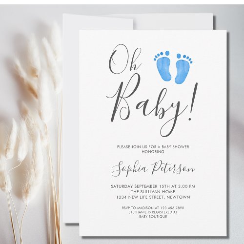 Modern Oh Baby Boy Baby Shower  Invitation