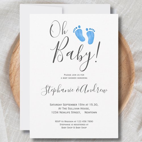 Modern Oh Baby Boy Couples Baby Shower Invitation