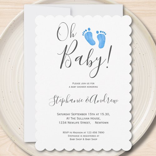 Modern Oh Baby Boy Couples Baby Shower Invitation