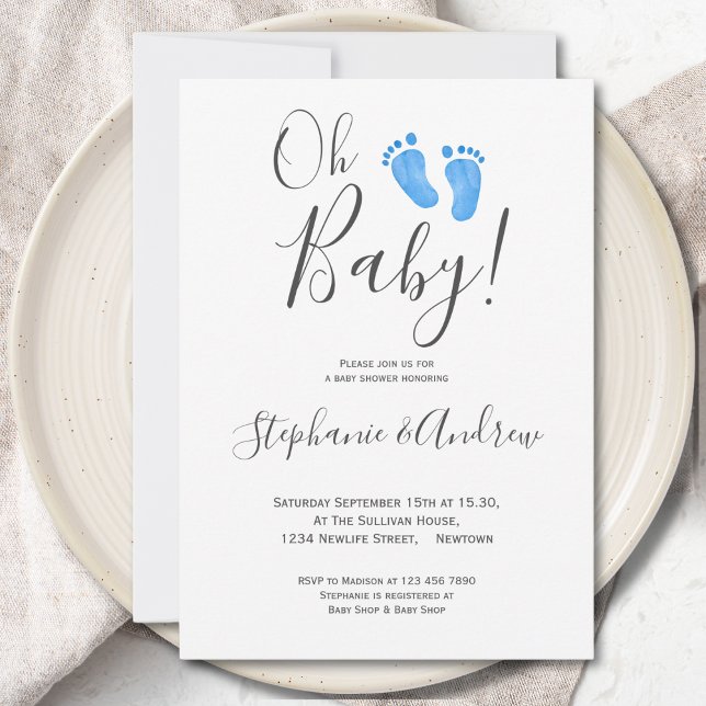 Modern Oh Baby Boy Couples Baby Shower Invitation (Creator Uploaded)