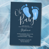 Modern Oh Baby Boy Navy Blue Baby Shower Invitation