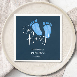 Modern Oh Baby Boy Navy Blue Baby Shower Napkins