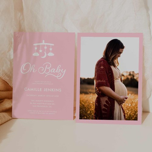 Modern Oh Baby Girl Photo Baby Shower Invitation