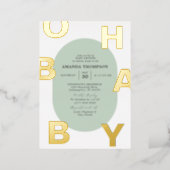 Modern Oh Baby Green Neutral Baby Shower Gold Foil Invitation (Standing Front)