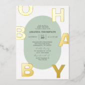 Modern Oh Baby Green Neutral Baby Shower Gold Foil Invitation (Front)