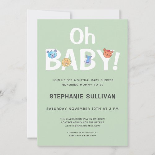 Modern Oh Baby Green Virtual Baby Shower Invitation
