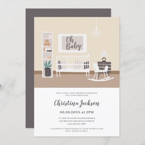 Modern oh baby nursery illustration baby shower invitation