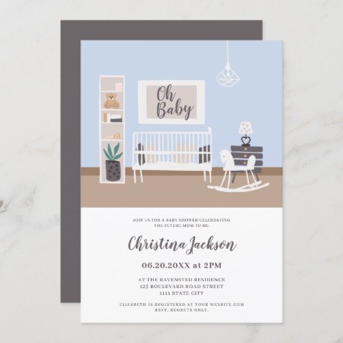 Modern oh baby nursery illustration baby shower invitation