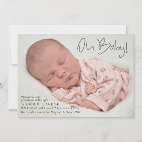 Modern Oh Baby Photo Birth Announcement
