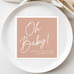 Modern Oh Baby Script Blush Terracotta Baby Shower Napkins