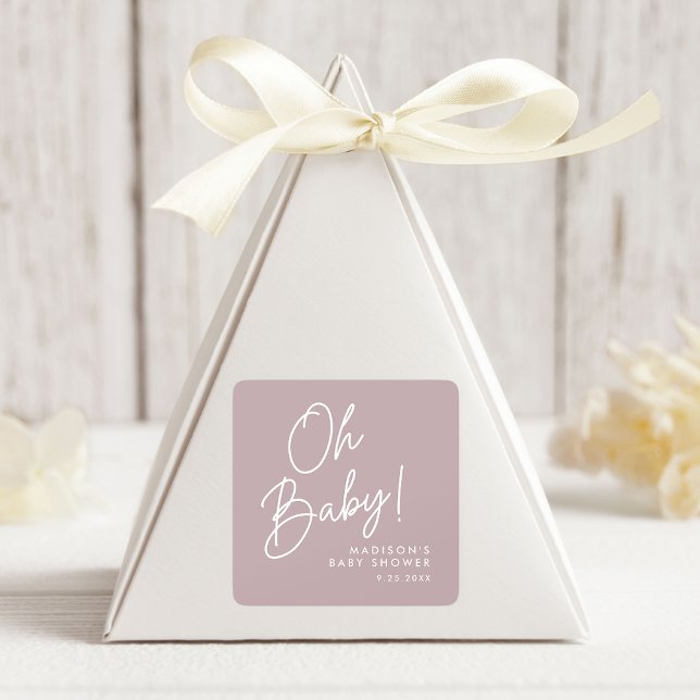 Modern Oh Baby Script Dusty Purple Baby Shower Square Sticker (Creator Uploaded)