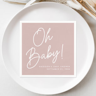 Modern Oh Baby Script Dusty Rose Baby Shower Napkins