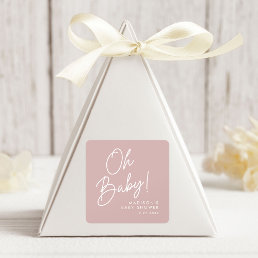 Modern Oh Baby Script Dusty Rose Baby Shower Square Sticker