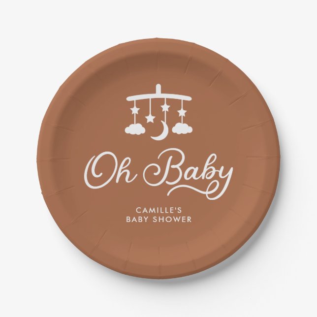 Modern Oh Baby Shower Personalized Paper Plates (Front)