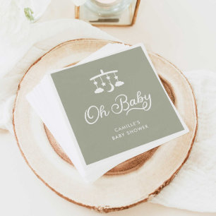 Modern Oh Baby Shower Sage Green Napkins