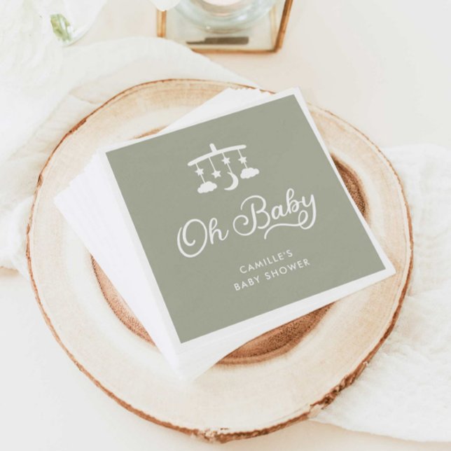 Modern Oh Baby Shower Sage Green Napkins (Sage Green Oh Baby Shower Paper Napkins)