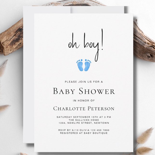 Modern Oh Boy Blue Baby Shower  Invitation (Creator Uploaded)