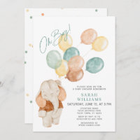 Modern  Oh Boy Elephant Balloons Baby Shower Invitation