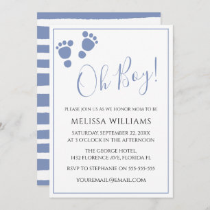 Modern Oh Boy! Footprint baby shower In Invitation
