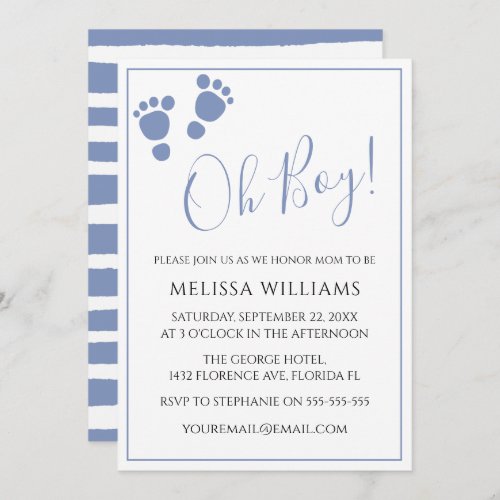 Modern Oh Boy Footprint baby shower In Invitation