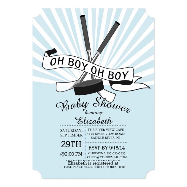 Modern Oh Boy Hockey Boys Baby Shower Invitation
