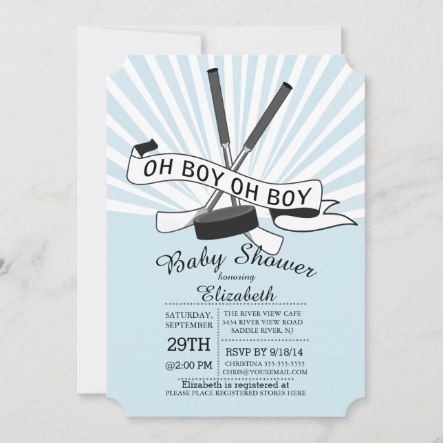 Modern Oh Boy Hockey Boys Baby Shower Invitation (Front)