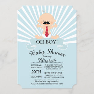 Modern Oh Boy Mustache Boys Baby Shower Invitation