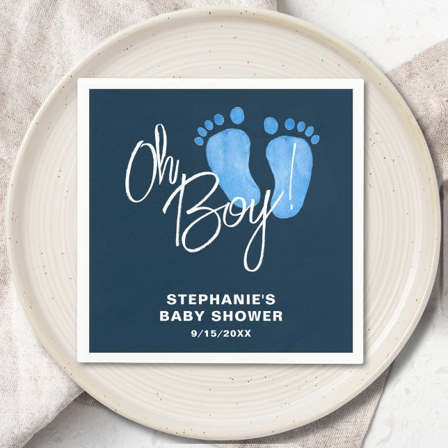 Modern Oh Boy Navy Blue Baby Shower Napkins (Creator Uploaded)