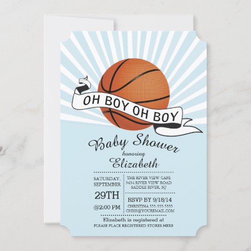 Modern Oh Boy Sports Basketball Boys Baby Shower Invitation