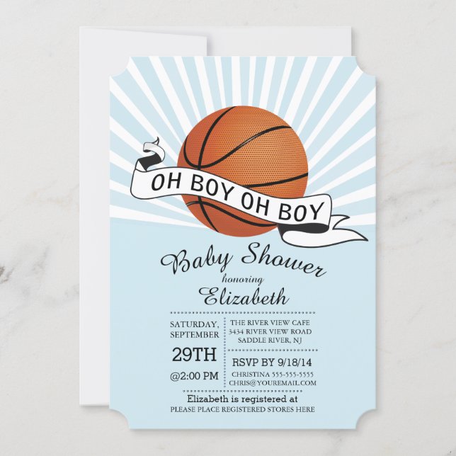 Modern Oh Boy Sports Basketball Boys Baby Shower Invitation (Front)