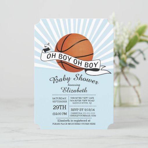 Modern Oh Boy Sports Basketball Boys Baby Shower Invitation | Zazzle