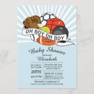 Modern Oh Boy Sports Boys Baby Shower Invitation