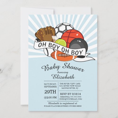Modern Oh Boy Sports Boys Baby Shower Invitation