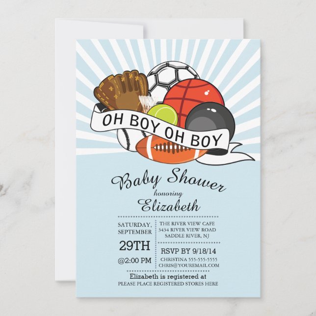 Modern Oh Boy Sports Boys Baby Shower Invitation (Front)