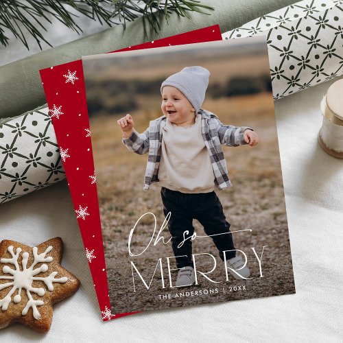 Modern Oh So Merry Red Photo Holiday Card