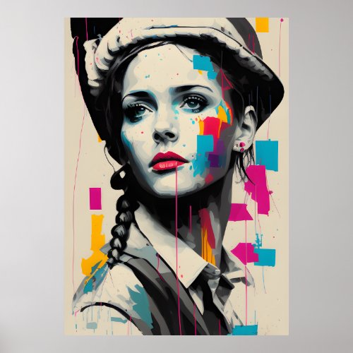 Modern Oil Painting Portrait of Beautiful Woman Poster