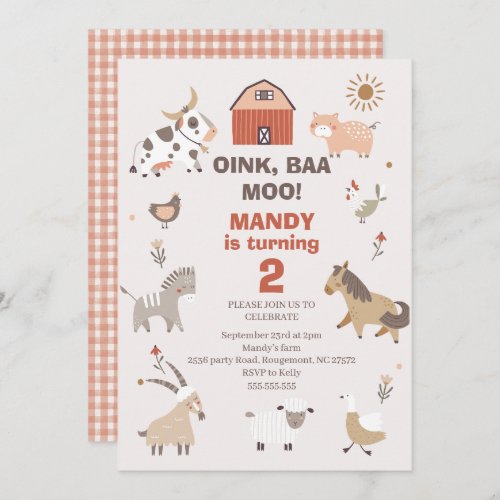 Modern Oink Baa Moo Farm Birthday Invitation