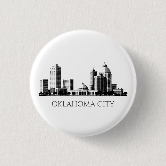 Modern Oklahoma City Stylized Skyline Button (Front)