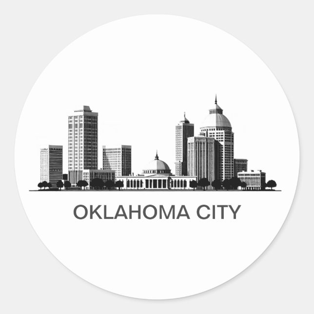 Modern Oklahoma City Stylized Skyline Classic Round Sticker (Front)