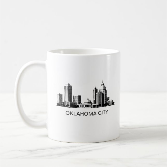 Modern Oklahoma City Stylized Skyline Coffee Mug (Left)