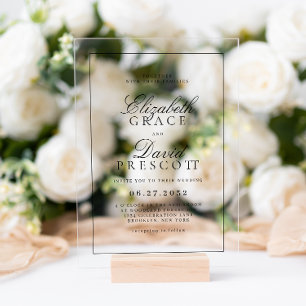 Modern Old Money Black Wedding Acrylic Invitations