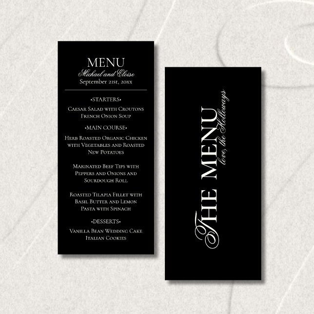 Modern Old Money Black & White Wedding Dinner Menu (Modern Old Money Black & White Wedding Dinner Menu)