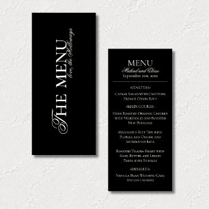 Modern Old Money Black & White Wedding Dinner Menu